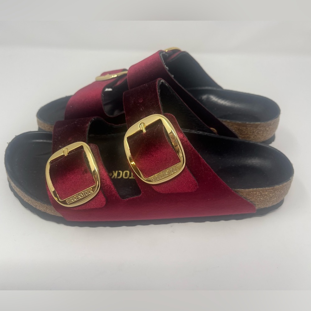 BIRKENSTOCK Arizona Big Buckle Women's Velvet Sandals Red Sz 40 / US 9 NEW - Picture 3 of 6